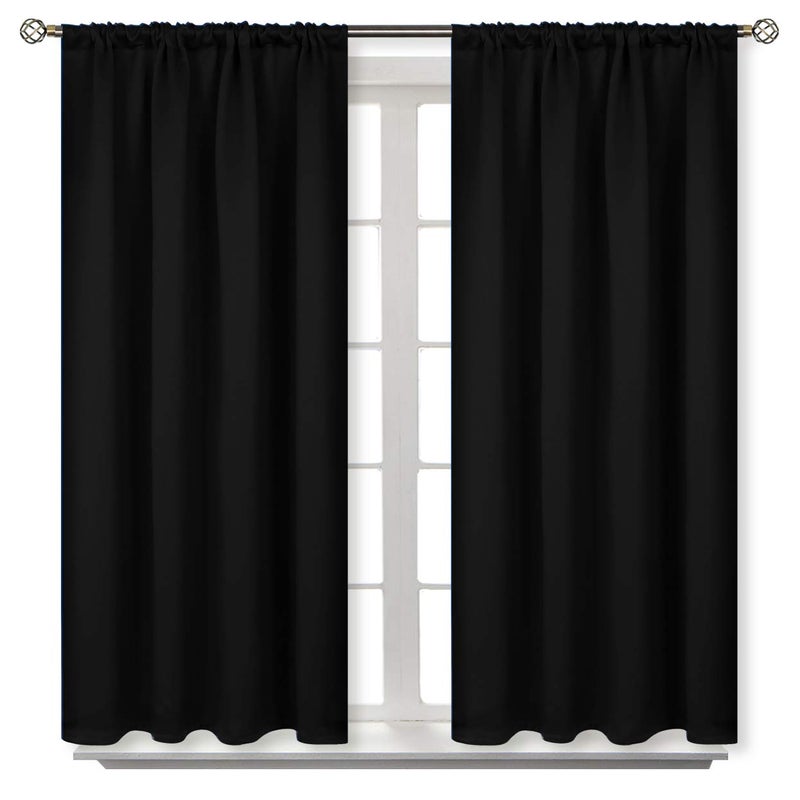BGment Black 54 Inches Length Blackout Curtains for Bedroom - Rod Pocket Thermal Insulated Drapes for Short Window/Basement Room Darkening Blinds Shading Privacy, 42 x 54 Inch, 2 Panels - Image 1